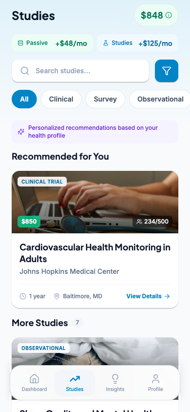Ember studies list with personalized recommendations